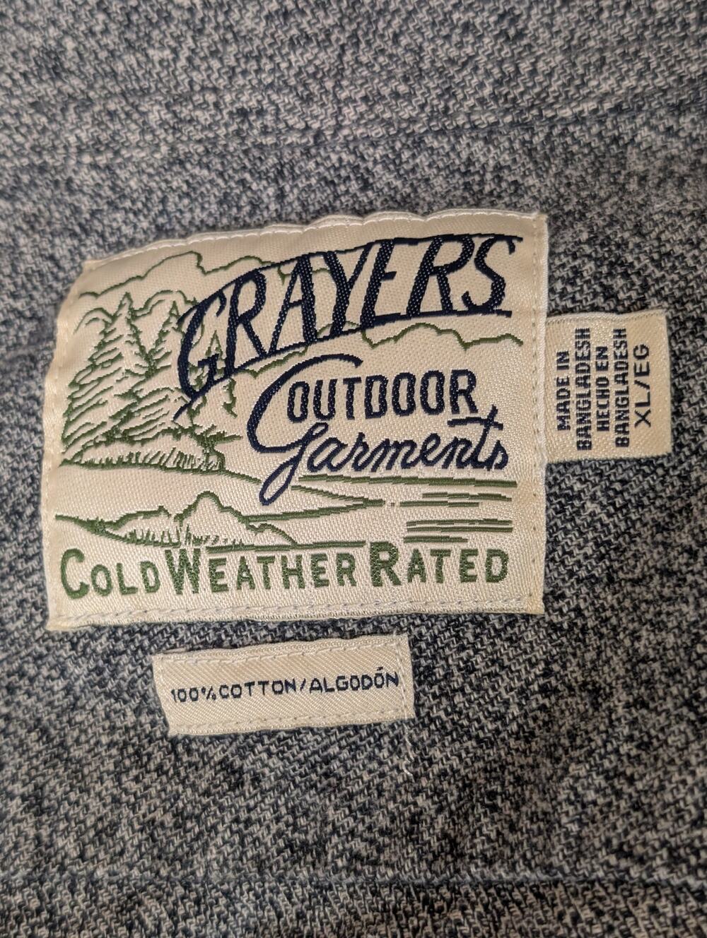 Grayers Outdoor Garments Shirt Jacket Men's XL Gray Cold Weather (1122)